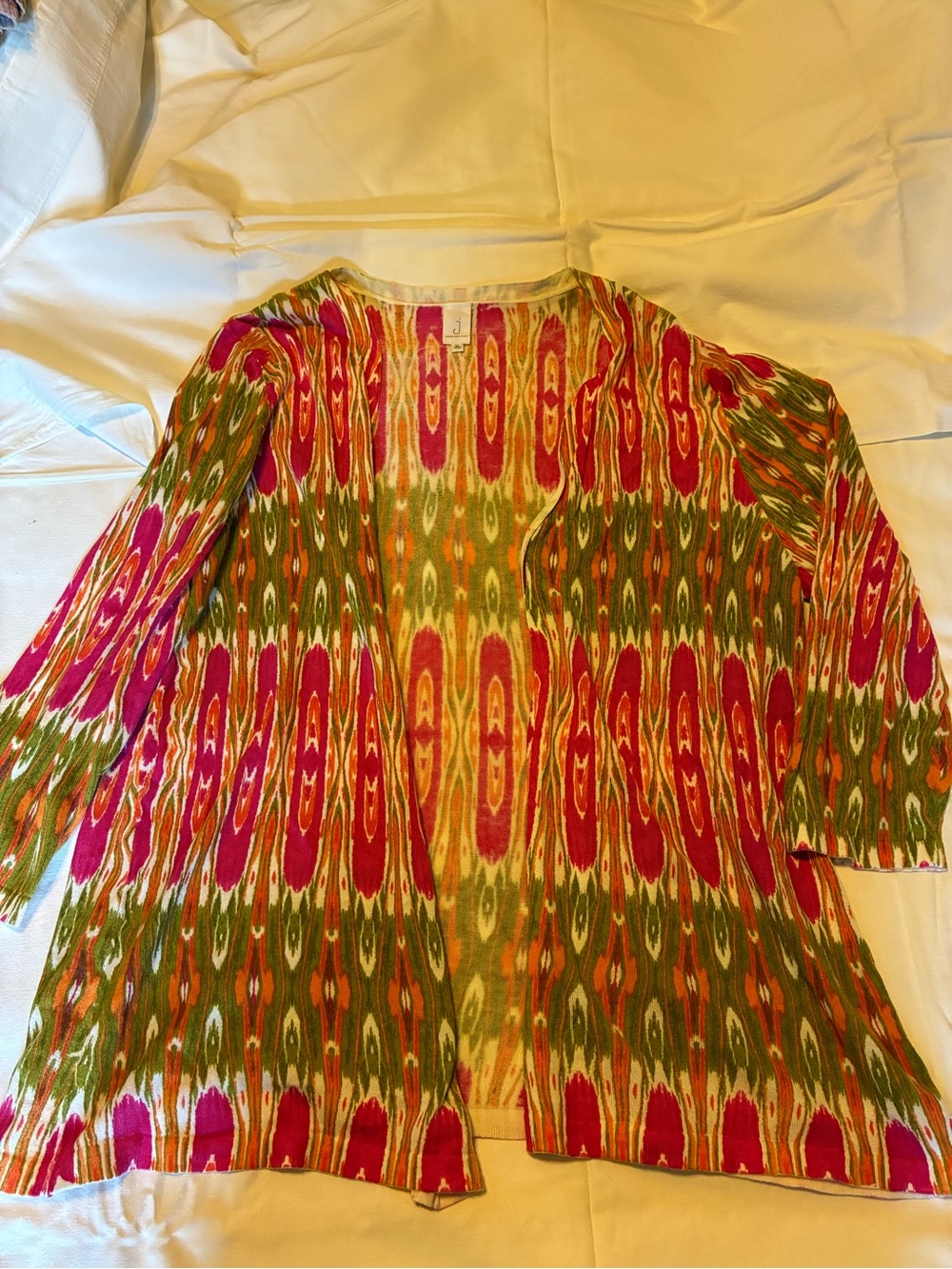 Jones New York Multi-Color Ikat Open Cardigan - Pink, Green, Orange